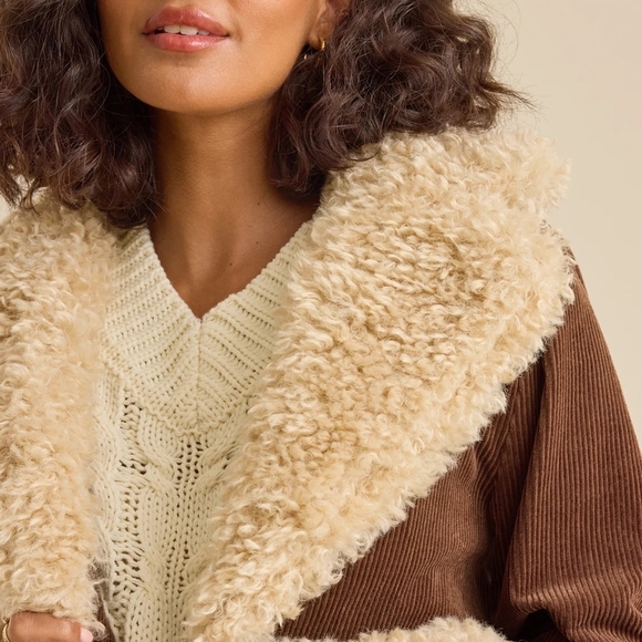 Altrd State Brown Coat with Cream Fur Trim - Picture 3 of 5